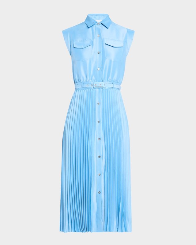 The Natalyia Pleated Shimmer Midi Shirtdress